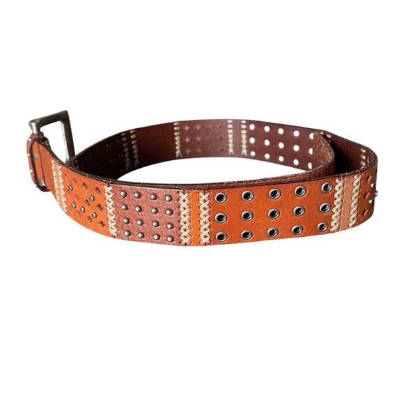 Fossil Mens Brown Leather Studded Belt size small - Picture 2 of 11